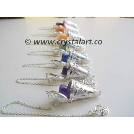 Silver Buddha Cage Pendulum With Chakra Cone 