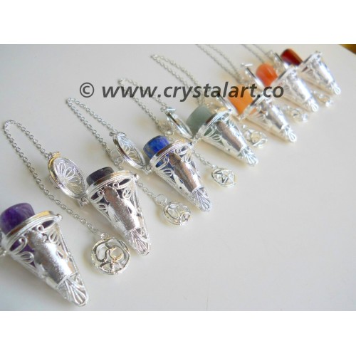 Silver Buddha Cage Pendulum With Chakra Cone 