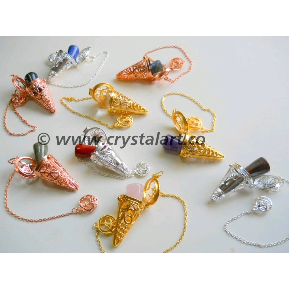 Mix Gemstone OM Cage Pendulum With Chakra Cone