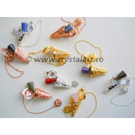 Mix Gemstone OM Cage Pendulum With Chakra Cone