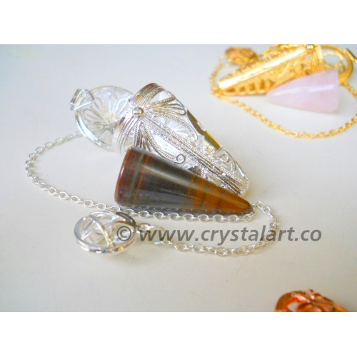 Silver Buddha Cage Pendulum With Tiger Eye Cone