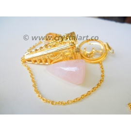 Golden OM Cage Pendulum With Rose Quartz Cone