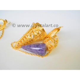 Amethyst Cone with Golden OM Cage Metal Pendulum With Stones