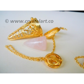 Golden OM Cage Pendulum With Rose Quartz Cone