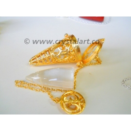 Golden OM Cage Pendulum With Crystal Quartz Cone