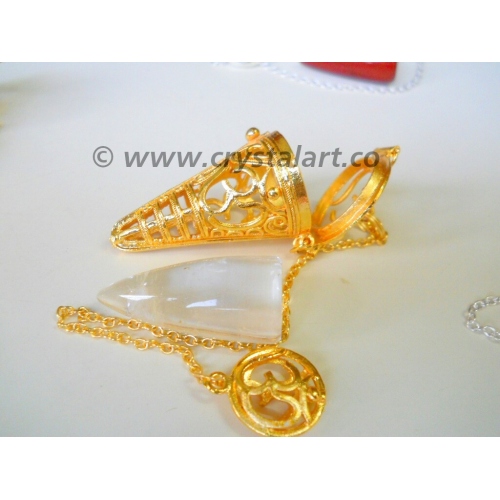 Golden OM Cage Pendulum With Crystal Quartz Cone