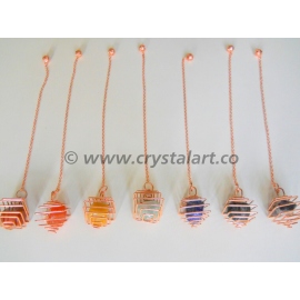 Copper Square Cage Pendulum With Chakra Tumbled Pebbles