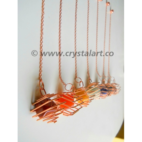 Copper Square Cage Pendulum With Chakra Tumbled Pebbles