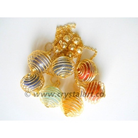 Golden Spiral Cage Pendulum With Gemstone Pebbles