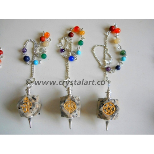 Dalmation Jasper Agate Reiki Engraved Hexagonal Pendulum With Chakra Chain