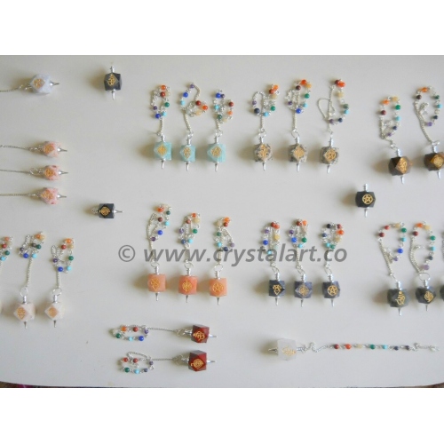 Mix Gemstone Engraved Pendulum With Chakra Chain