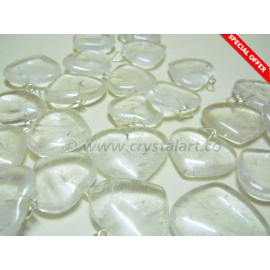 Clear Quartz Puffy Heart Pendants