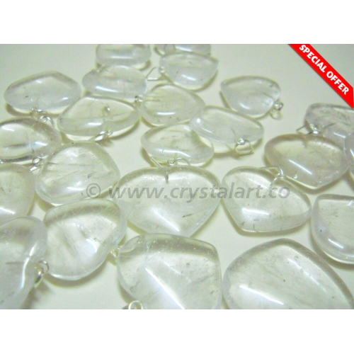 Clear Quartz Puffy Heart Pendants