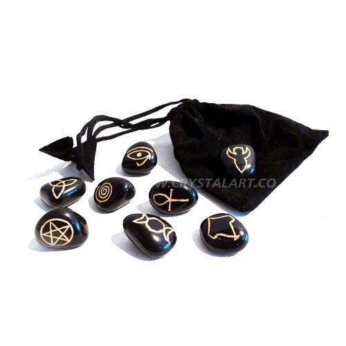 Black Agate Tumbled Wiccan Stone Set