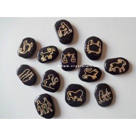 Black Agate Indian Zodiac Engraved Set