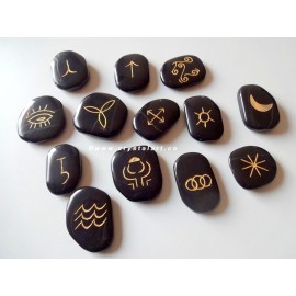 Black Agate Uneven shape Traditional Wiccan Rune set