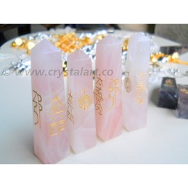 Rose Quartz 4 Side Symbol Usui Reiki Tower Set