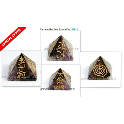 Amethyst Agate Usui Reiki Pyramid Set