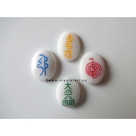 White king Agate Reiki Engraved Cabochon Set