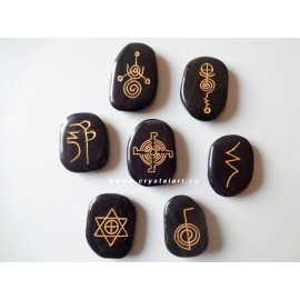 Black Agate Uneven shape Karuna Reiki Rune set