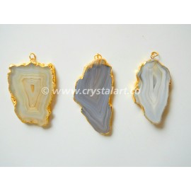 Assorted Banded Agate Natural Design Electroplated Slices Pendants