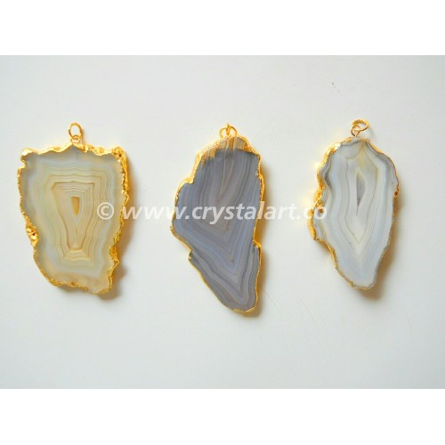 Assorted Banded Agate Natural Design Electroplated Slices Pendants