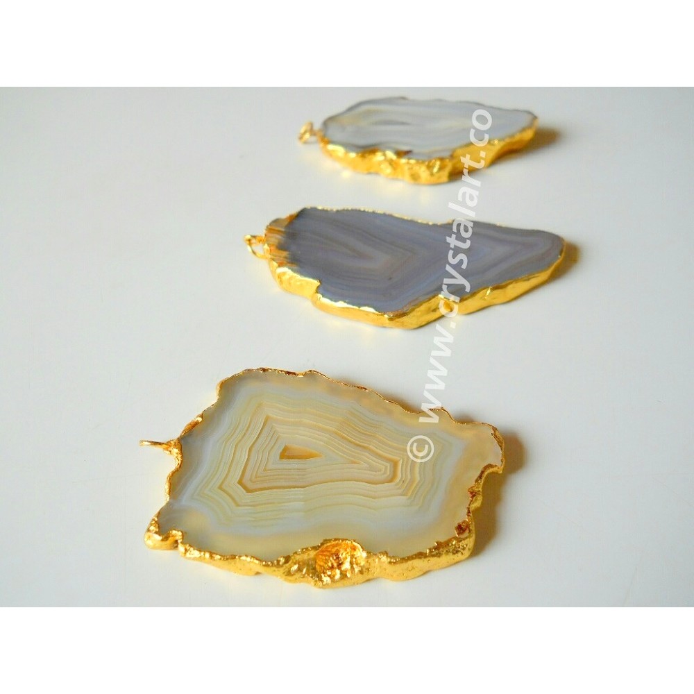 Assorted Banded Agate Natural Design Electroplated Slices Pendants