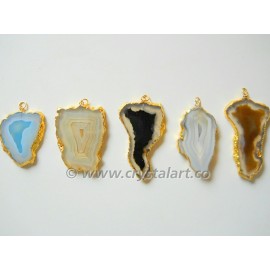 Assorted Natural Banded Agate Electroplated Slices Pendants for Wholesale