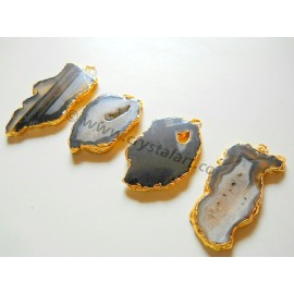 Black Banded Onyx Natural Design Electroplated Slices Pendants