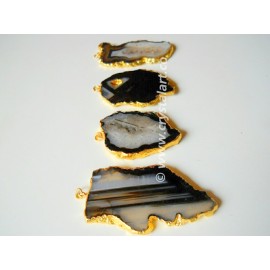 Black Banded Onyx Natural Design Electroplated Slices Pendants