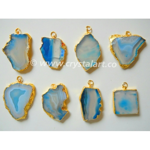 Blue Onyx Natural Design Electroplated Slices Pendants