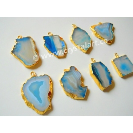 Blue Onyx Natural Design Electroplated Slices Pendants