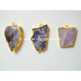 Amethyst Uneven Shape Electroplated Slices Pendants