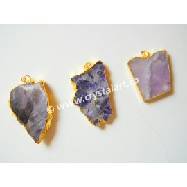 Amethyst Uneven Shape Electroplated Slices Pendants